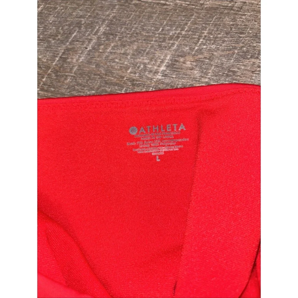 Athleta Womens Red Ruched Bikini Swim Bottoms L Gathered Drawstring High Waist